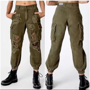 LF Carmar Distressed Cargo Pants Dark Olive Green Size 10